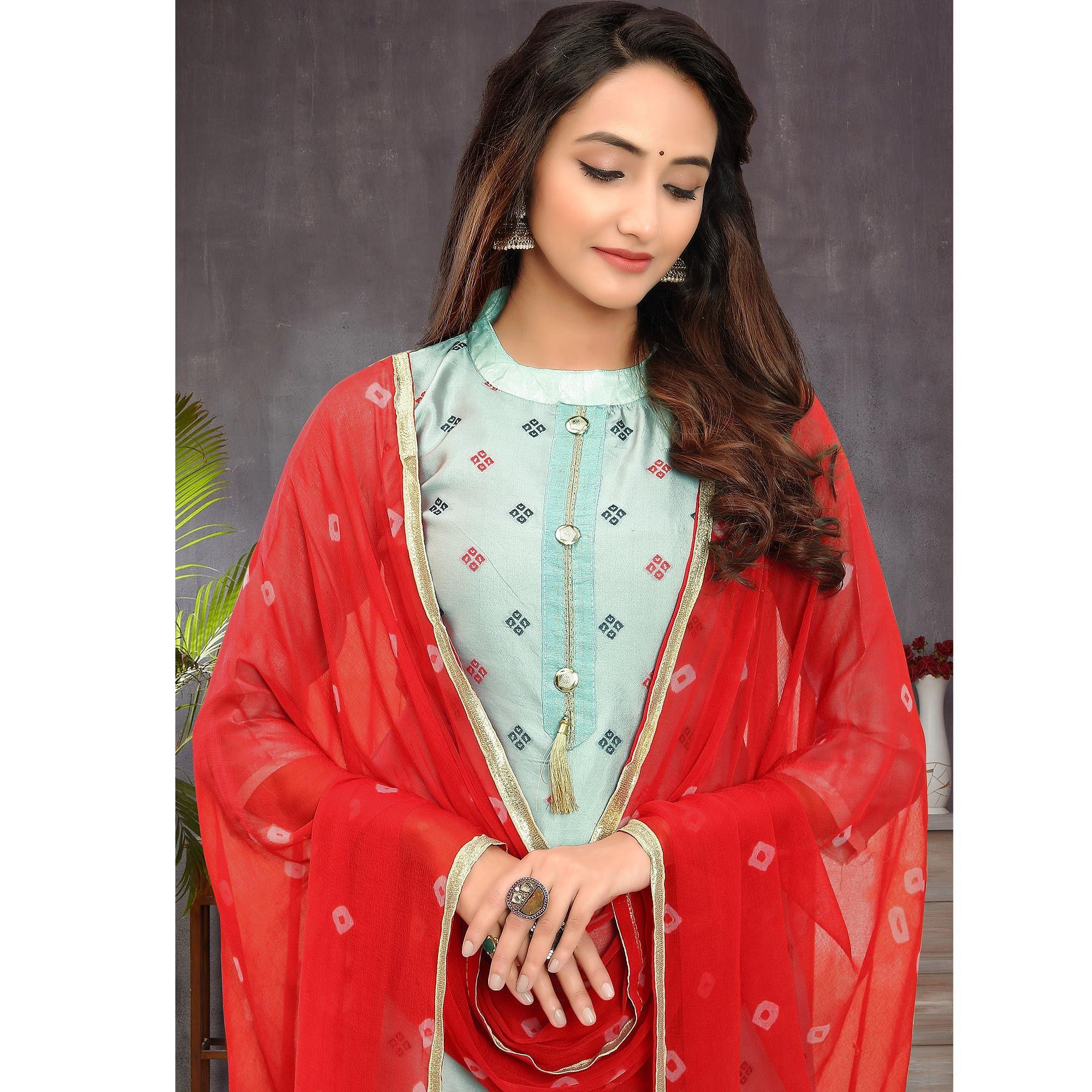 Appealing Grey Colored Festive Wear Woven Heavy Banarasi Silk Dress Material - Peachmode