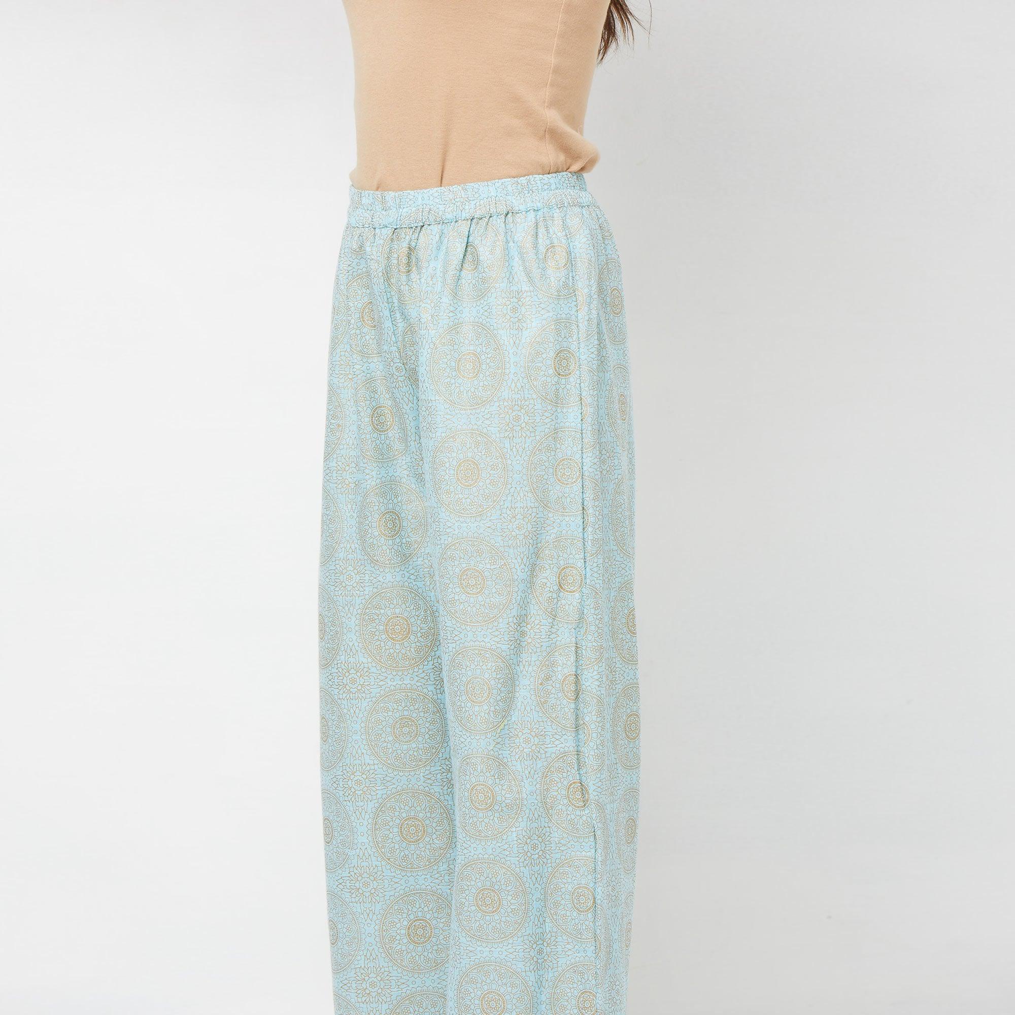 Appealing Light Blue Colored Partywear Embroidered Cotton Kurti-Palazzo Set - Peachmode