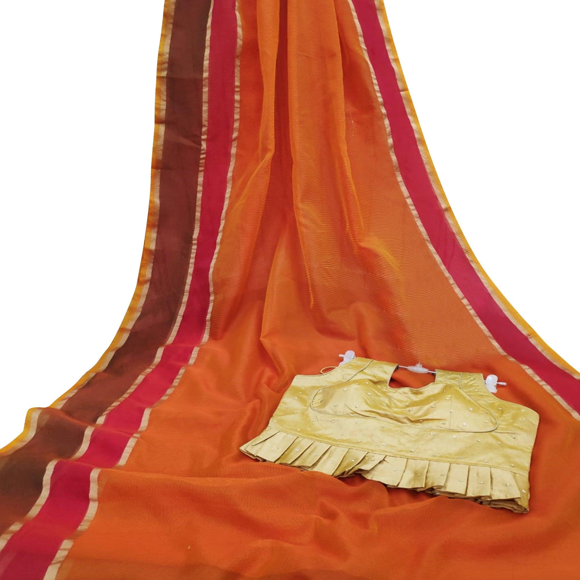Appealing Orange Colored Festive Wear Woven Silk Saree - Peachmode