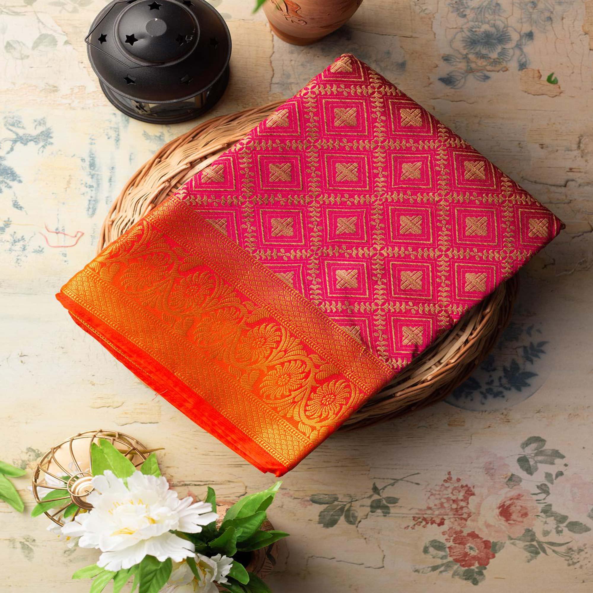 Appealing Pink Colored Festive Wear Woven Art Silk Saree - Peachmode