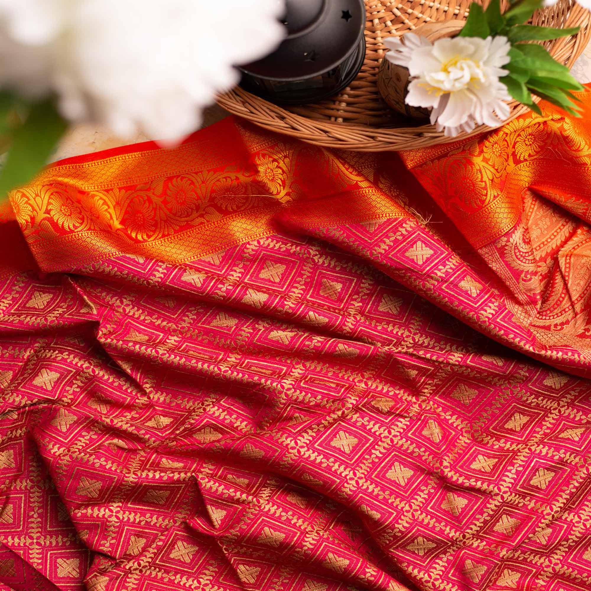 Appealing Pink Colored Festive Wear Woven Art Silk Saree - Peachmode