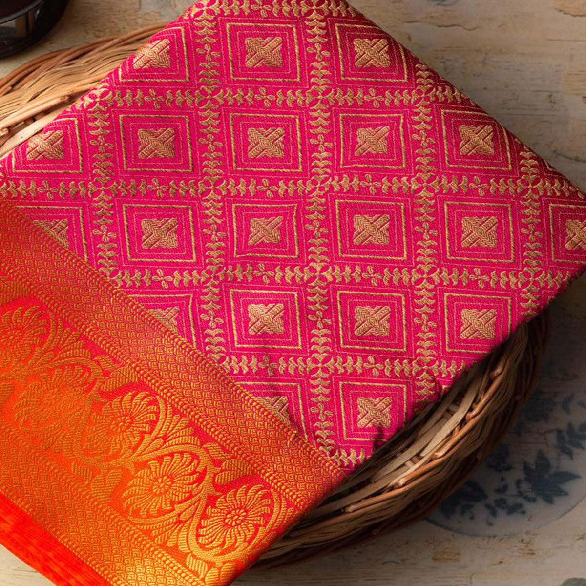 Appealing Pink Colored Festive Wear Woven Art Silk Saree - Peachmode