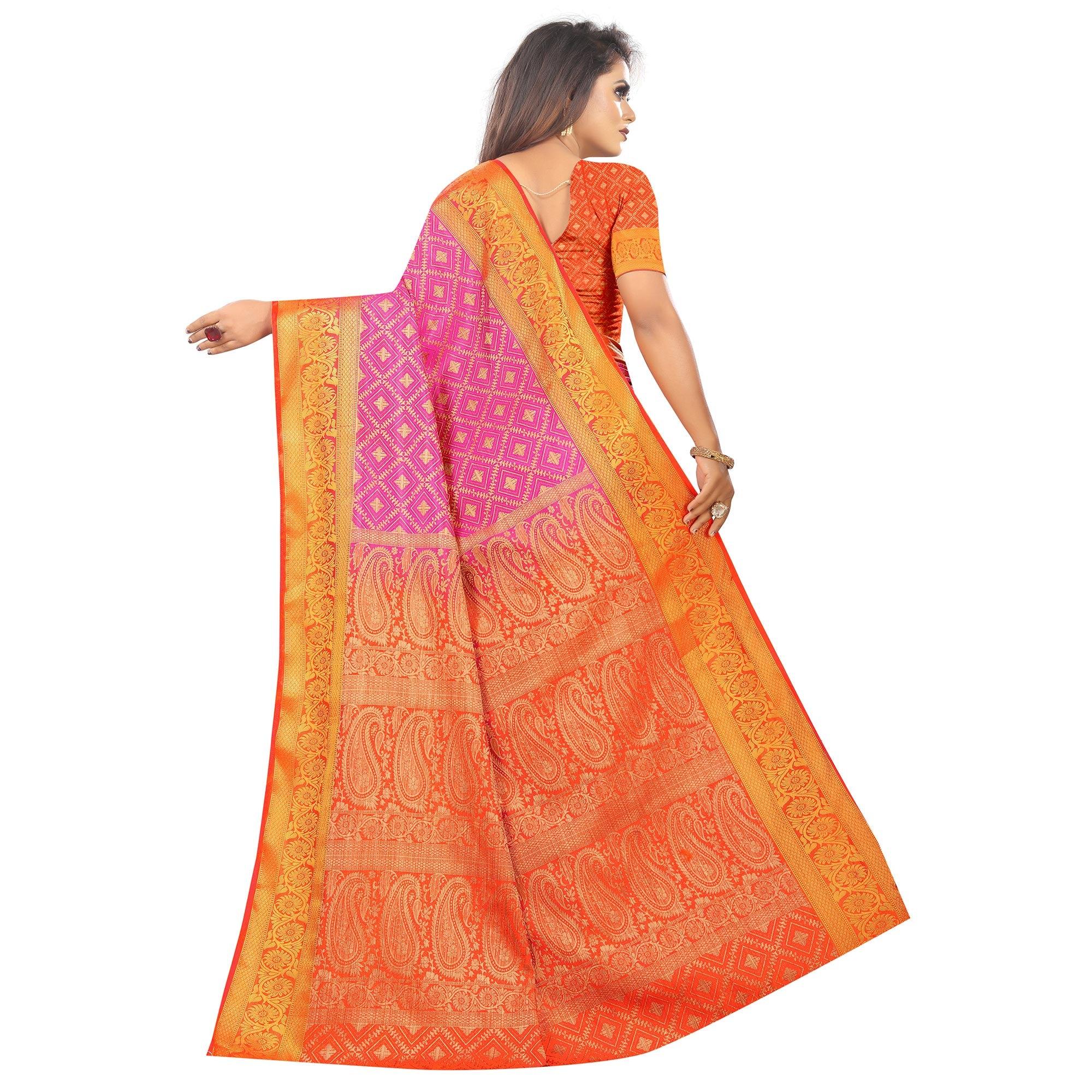 Appealing Pink Colored Festive Wear Woven Art Silk Saree - Peachmode