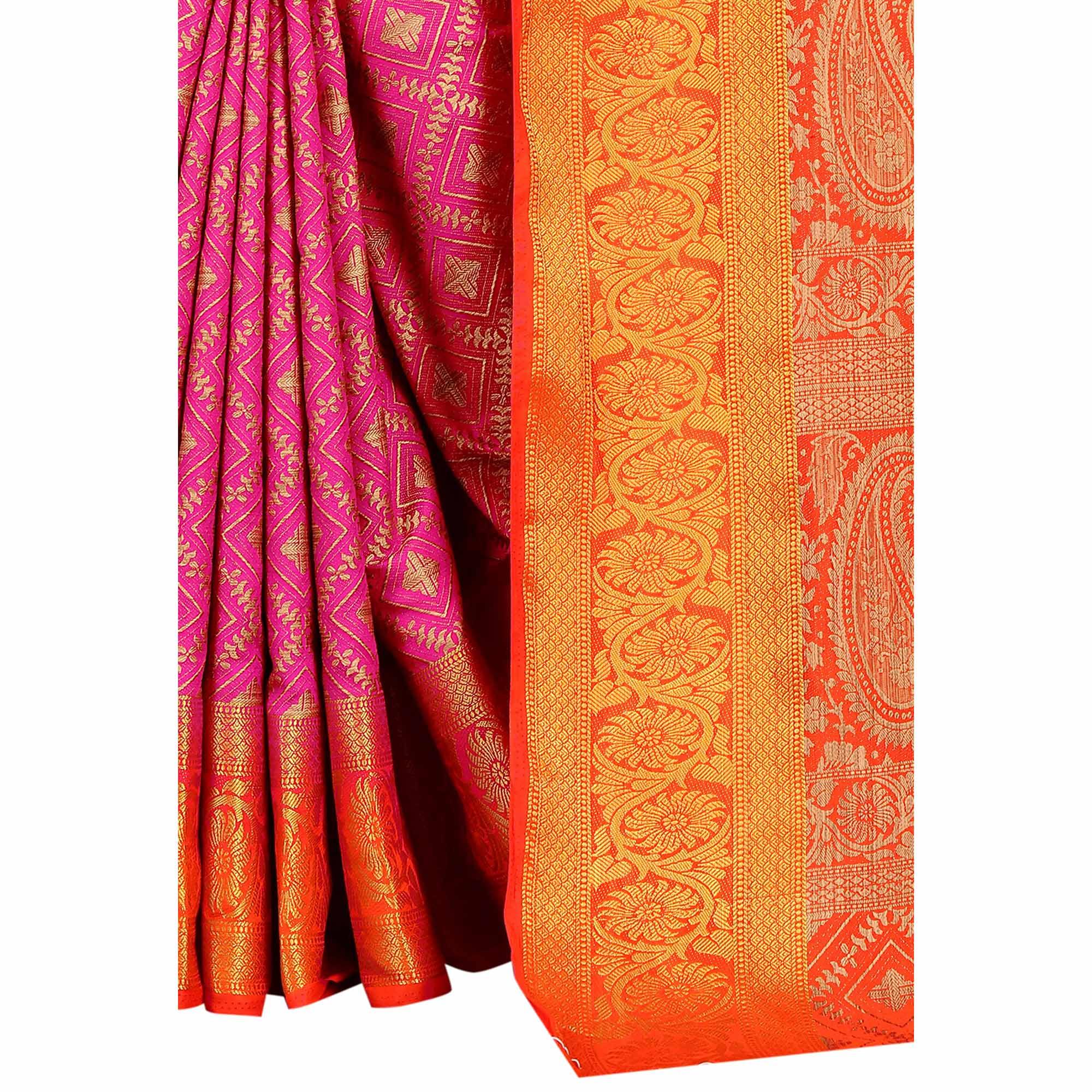 Appealing Pink Colored Festive Wear Woven Art Silk Saree - Peachmode