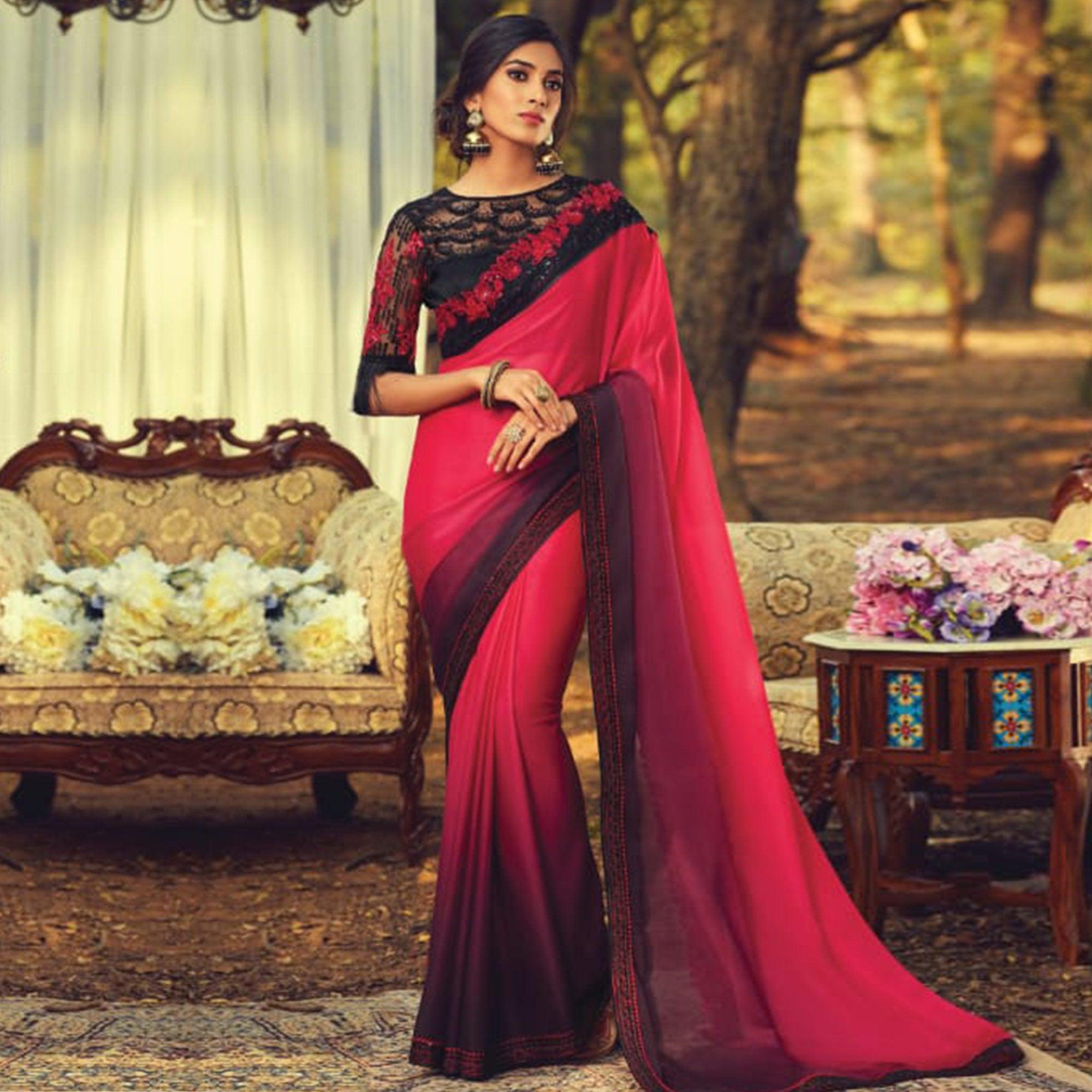 Appealing Pink Colored Partywear Embroidered Silk Saree - Peachmode