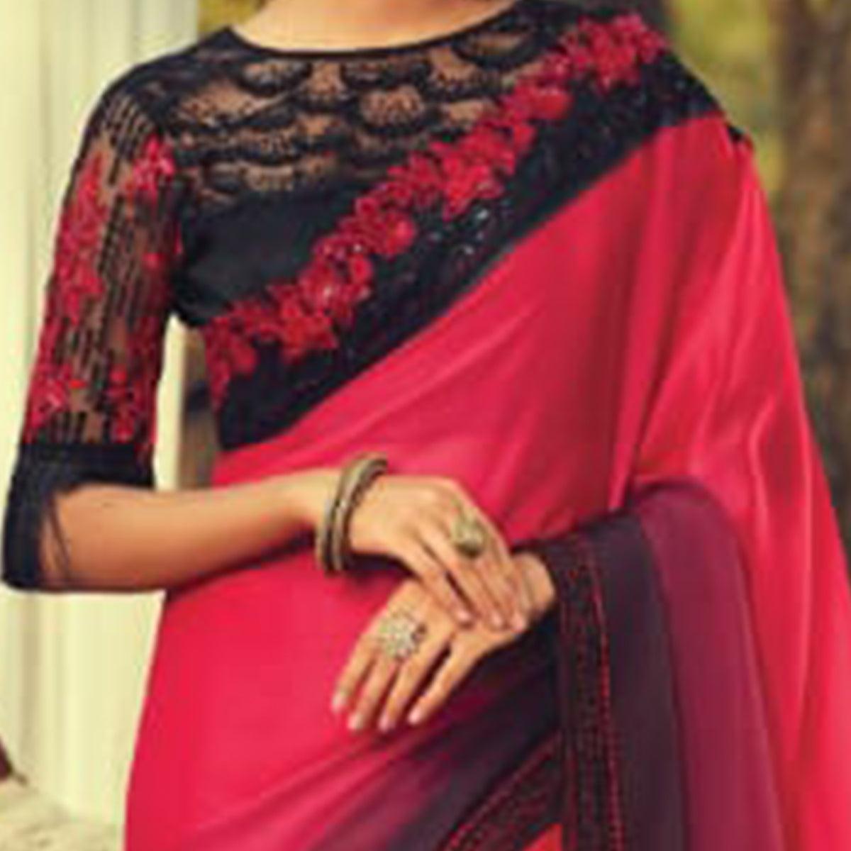 Appealing Pink Colored Partywear Embroidered Silk Saree - Peachmode