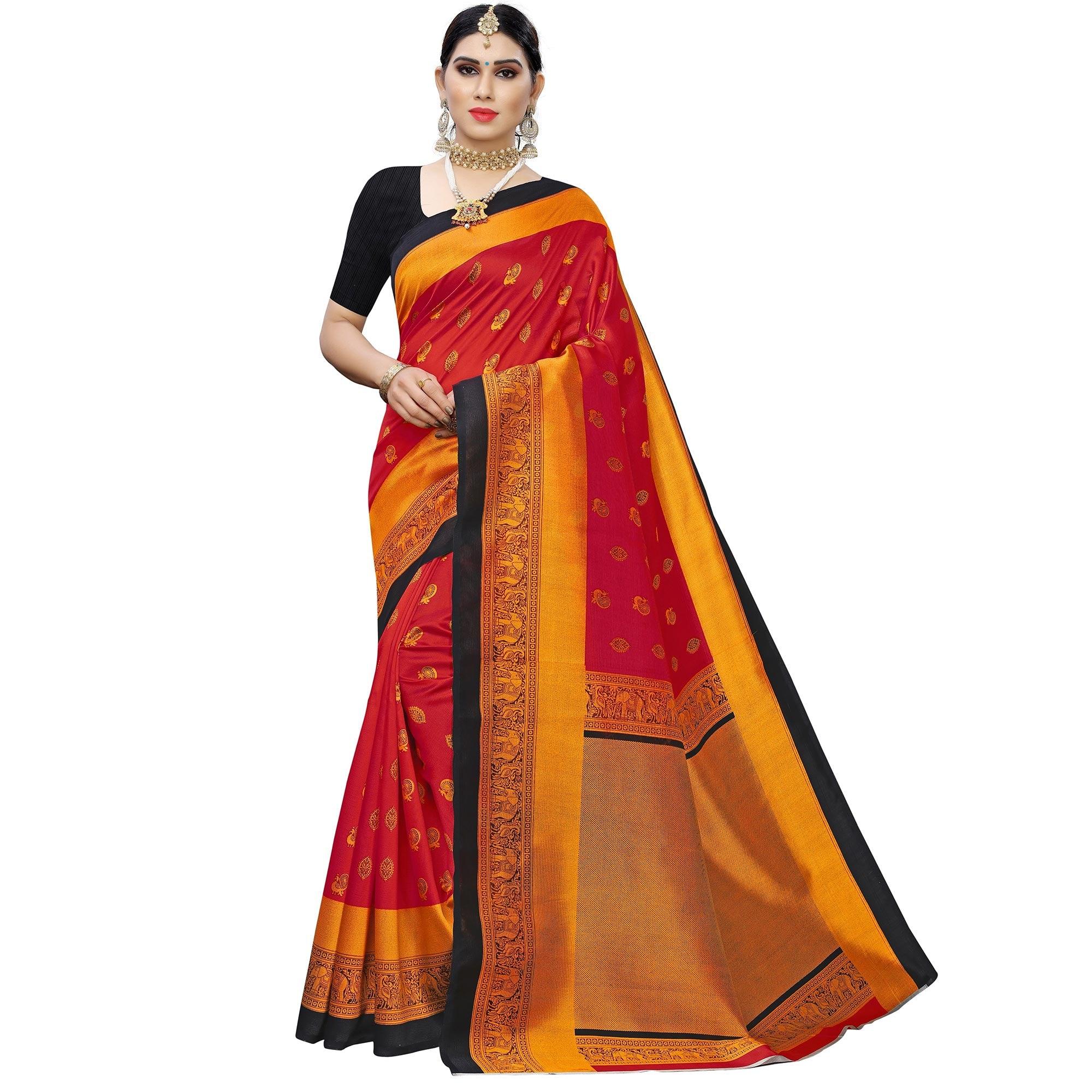 Appealing Red Colored Festive Wear Woven Art Silk Saree - Peachmode
