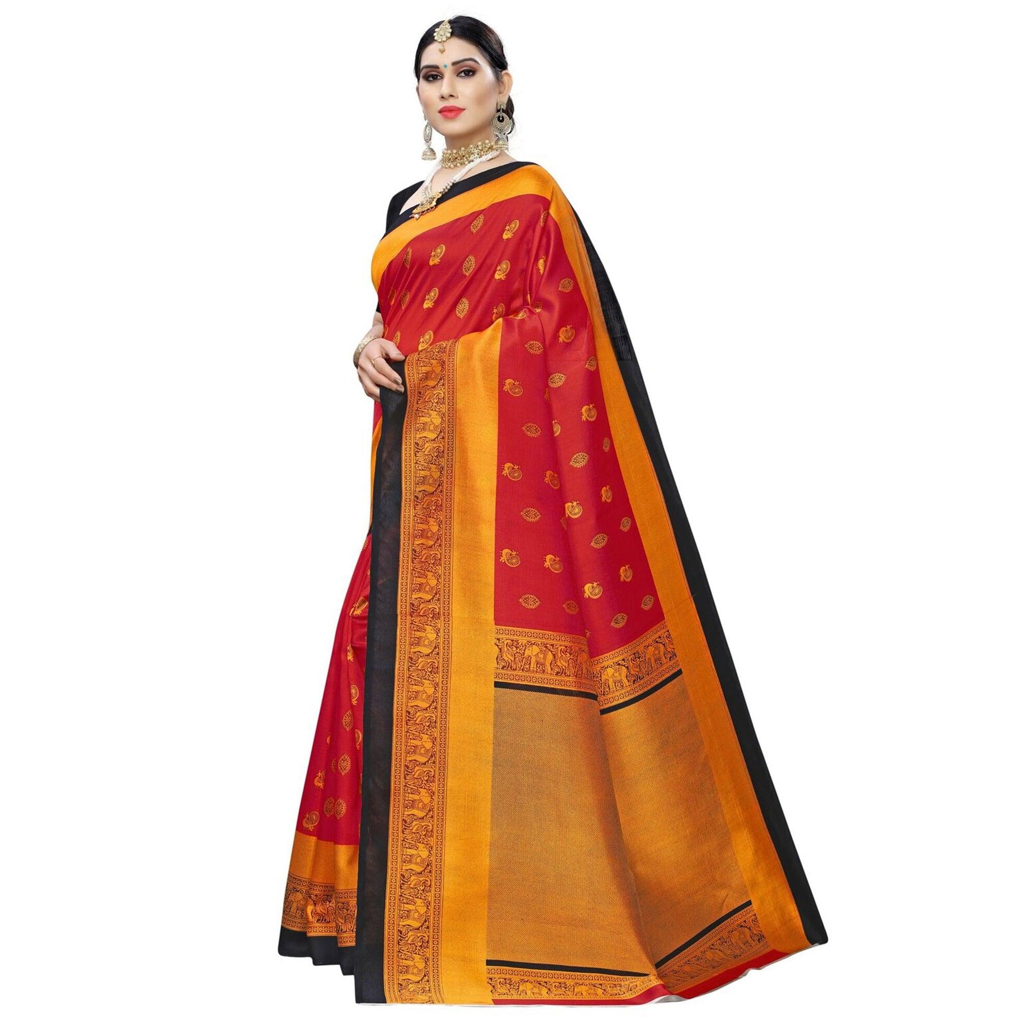 Appealing Red Colored Festive Wear Woven Art Silk Saree - Peachmode