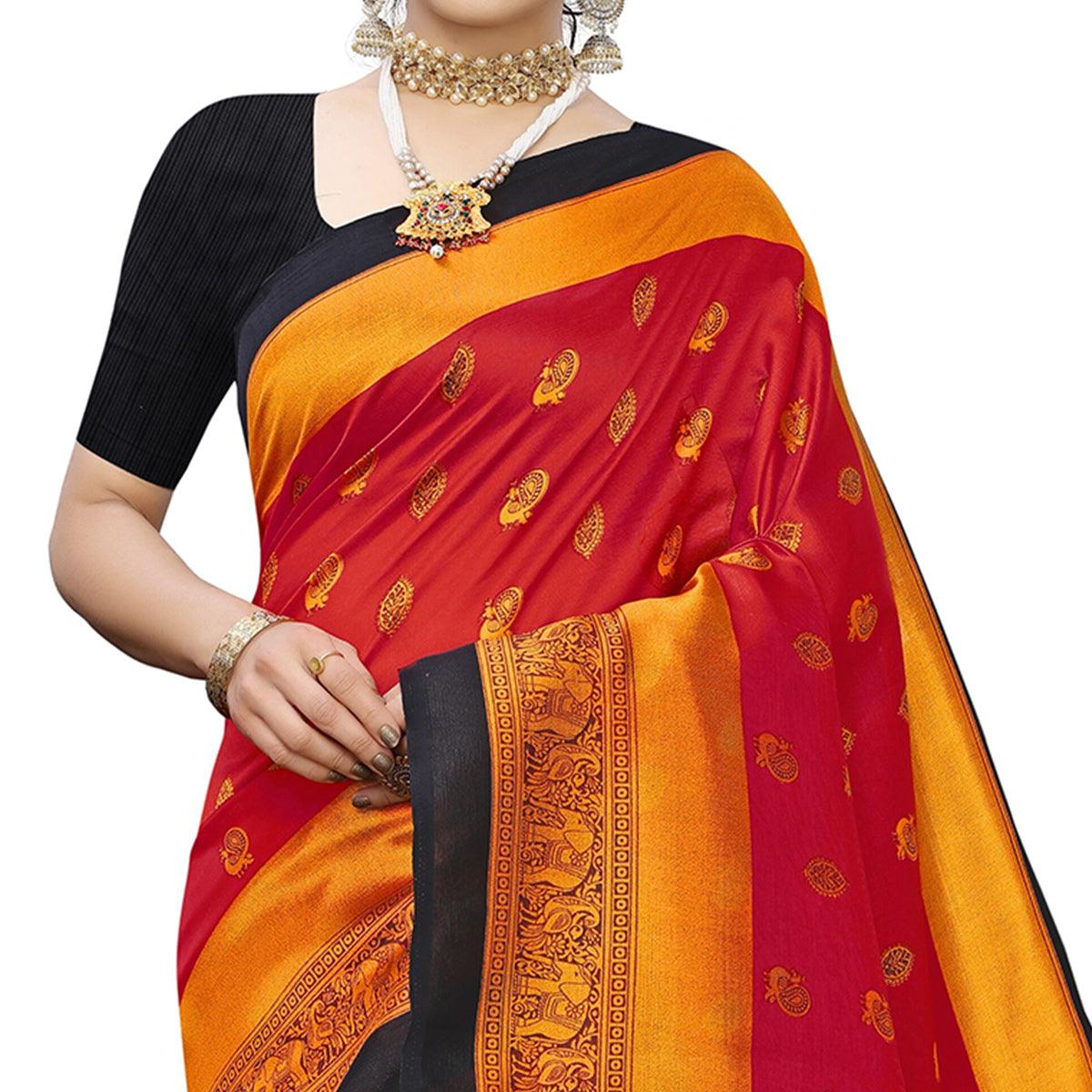 Appealing Red Colored Festive Wear Woven Art Silk Saree - Peachmode