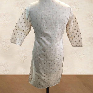 Appealing White Colored Partywear Handwork Cotton Kurti - Peachmode