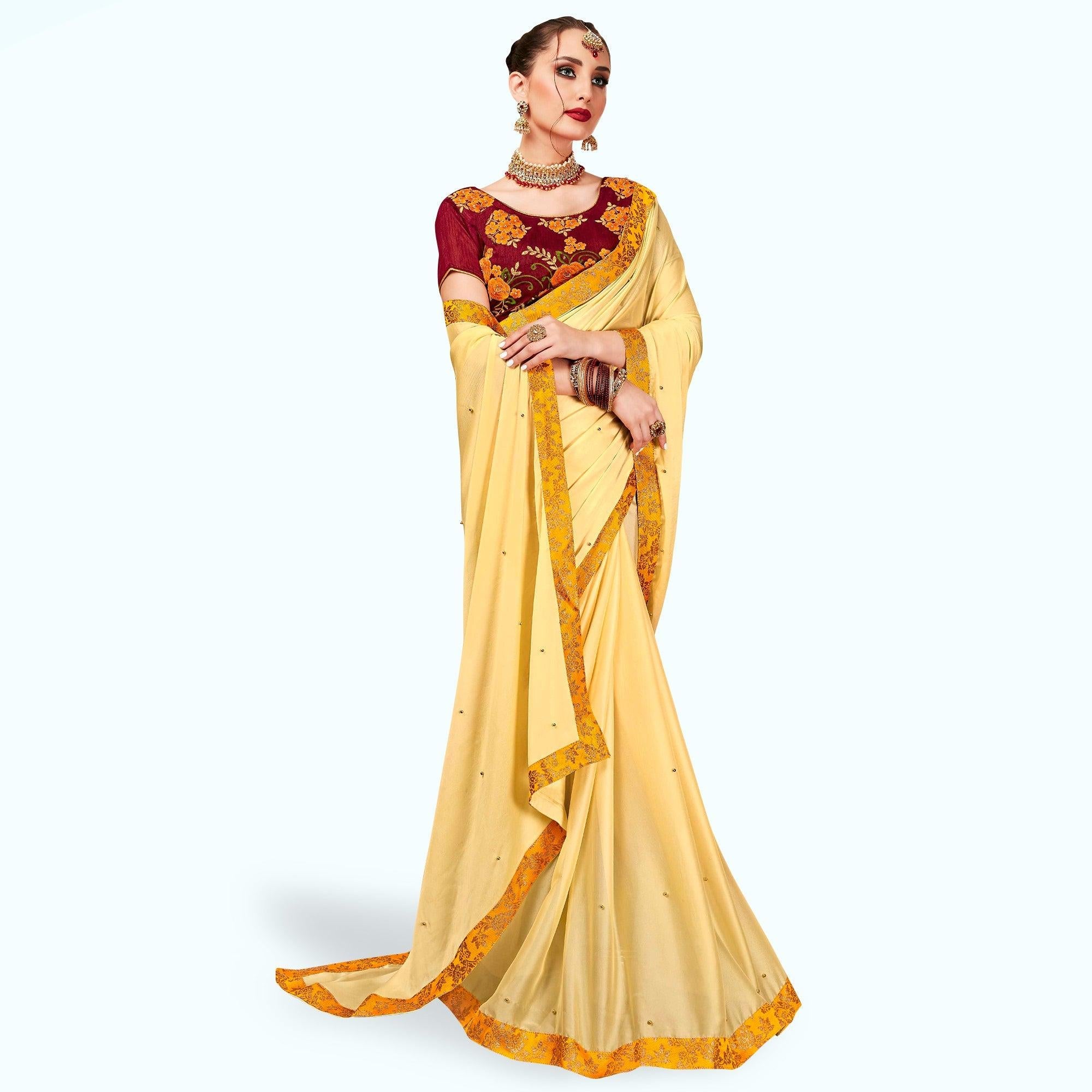 Appealing Yellow Colored Partywear Georgette Saree - Peachmode