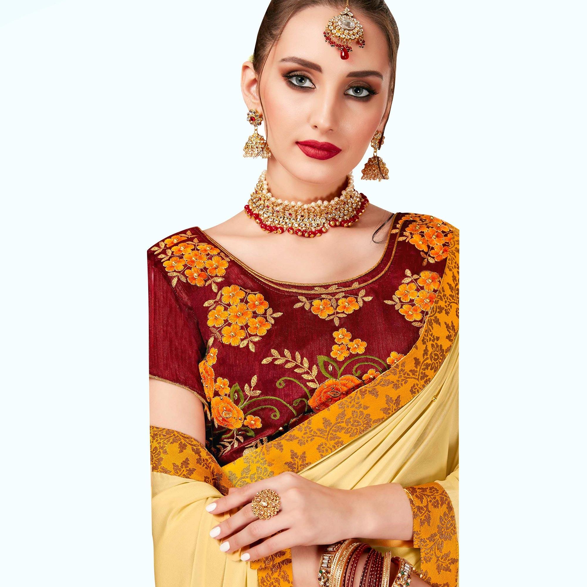 Appealing Yellow Colored Partywear Georgette Saree - Peachmode