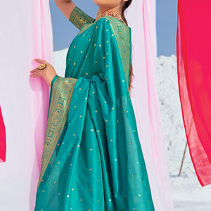 Aqua Blue Festive Wear Woven Banarasi Silk Paithani Saree - Peachmode