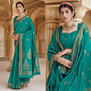 Aqua Green Festive Wear Woven Banarasi Silk Saree - Peachmode