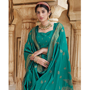 Aqua Green Festive Wear Woven Banarasi Silk Saree - Peachmode