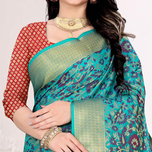 Arresting Aqua Blue Colored Festive Wear Woven Chanderi Silk Saree - Peachmode