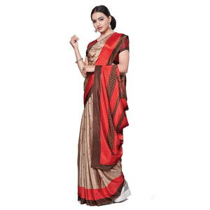 Arresting Beige Colored Casual Wear Printed Crepe Saree - Peachmode