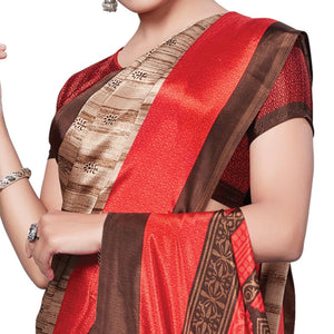 Arresting Beige Colored Casual Wear Printed Crepe Saree - Peachmode