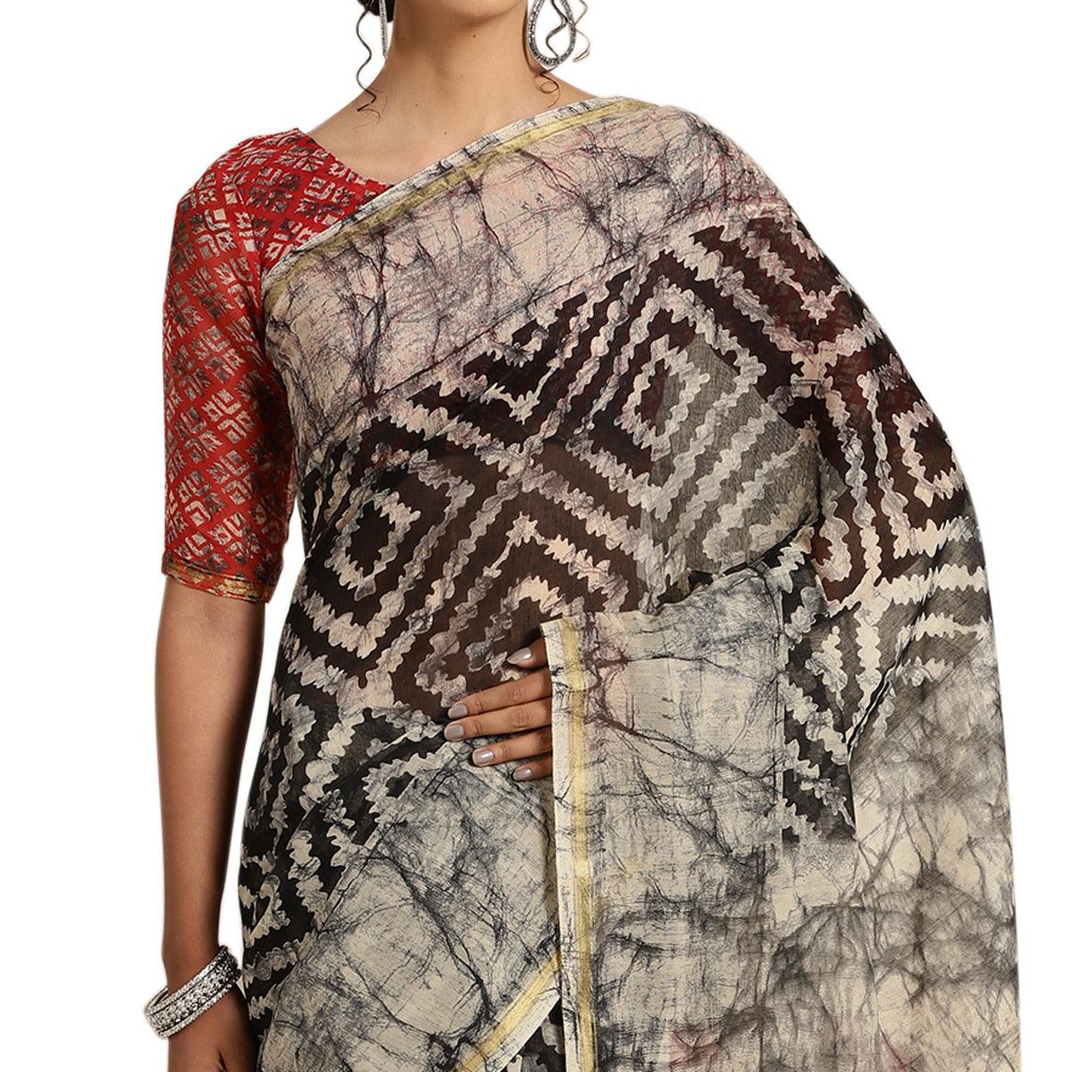 Arresting Black Colored Casual Printed Cotton Saree - Peachmode