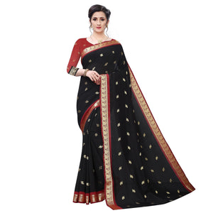 Arresting Black Colored Festive Wear Woven Vichitra Silk Saree - Peachmode