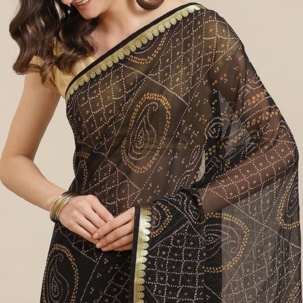 Arresting Black Coloured Partywear Printed Georgette Saree - Peachmode