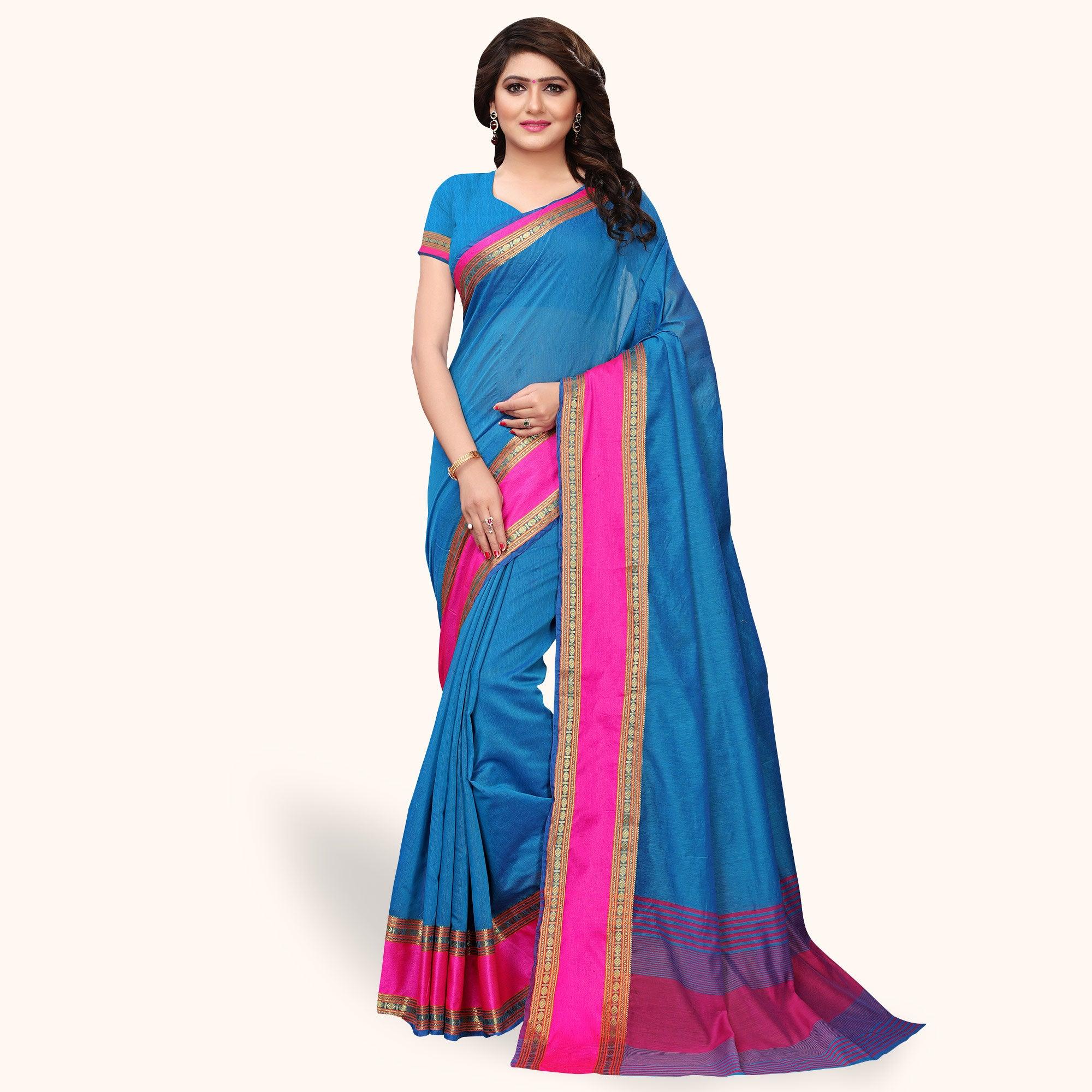 Arresting Blue Colored Festive Wear Cotton Silk Saree - Peachmode