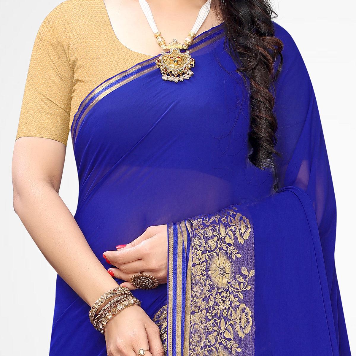 Arresting Blue Colored Festive Wear Woven Chiffon Saree - Peachmode
