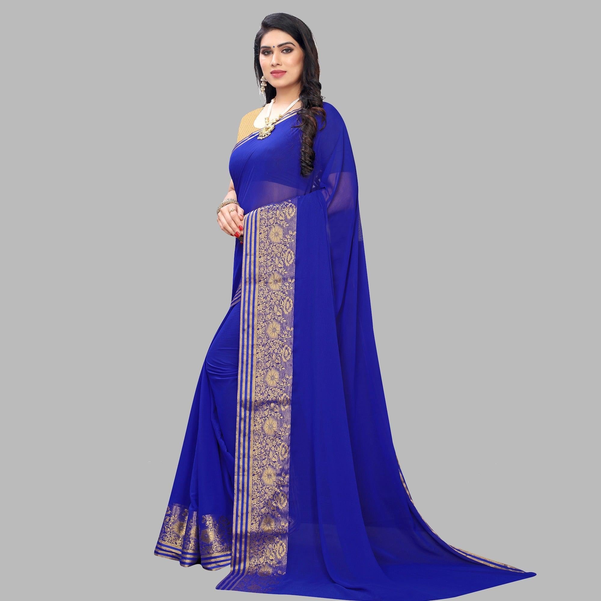 Arresting Blue Colored Festive Wear Woven Chiffon Saree - Peachmode
