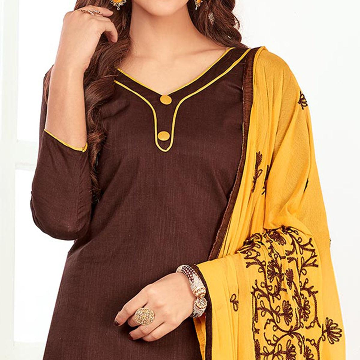 Arresting Brown Colored Casual Wear Cotton Suit - Peachmode