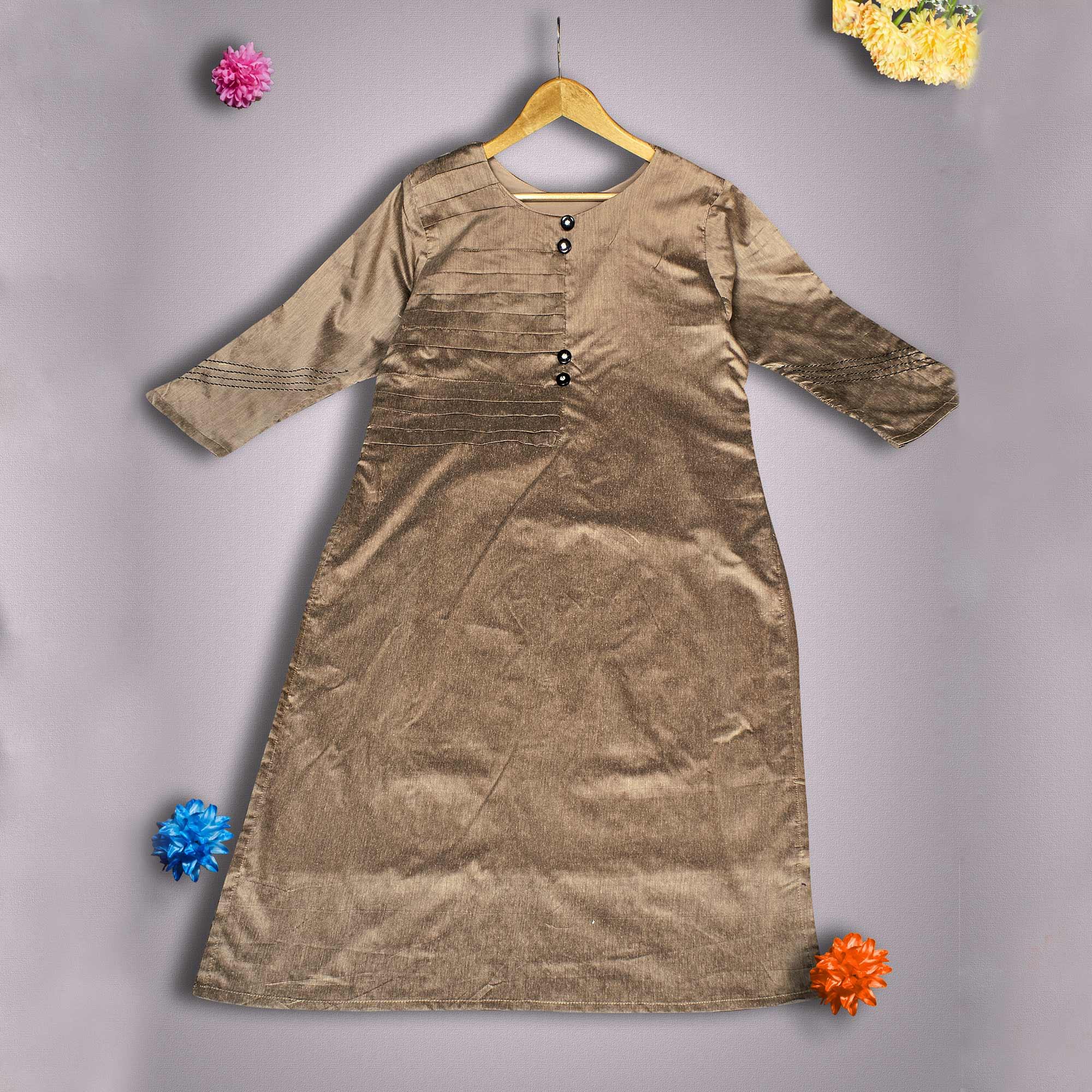 Arresting Brown Colored Partywear Embroidered Viscose Kurti - Peachmode