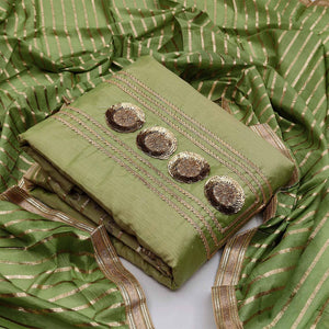 Arresting Green Colored Casual Embroidered Modal Chanderi Dress Material - Peachmode