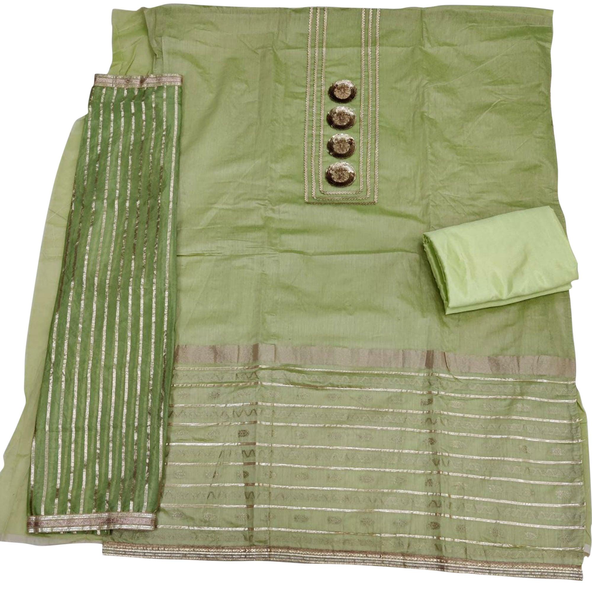 Arresting Green Colored Casual Embroidered Modal Chanderi Dress Material - Peachmode