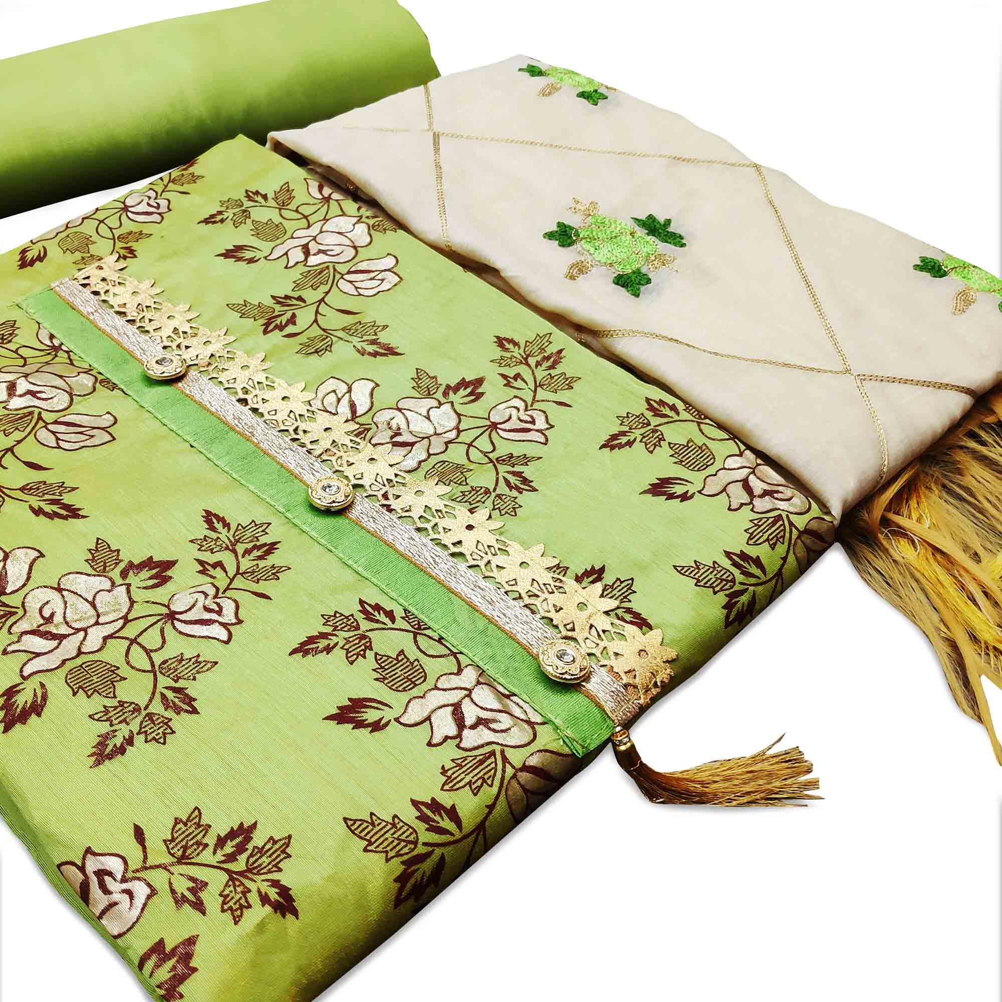 Arresting Green Colored Casual Wear Printed Modal Silk Dress Material - Peachmode