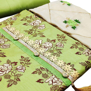 Arresting Green Colored Casual Wear Printed Modal Silk Dress Material - Peachmode