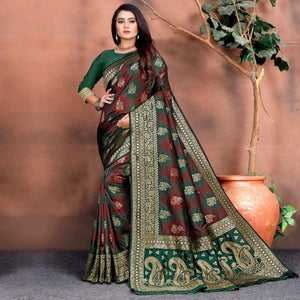 Arresting Green Colored Festive Wear Woven Silk Saree - Peachmode