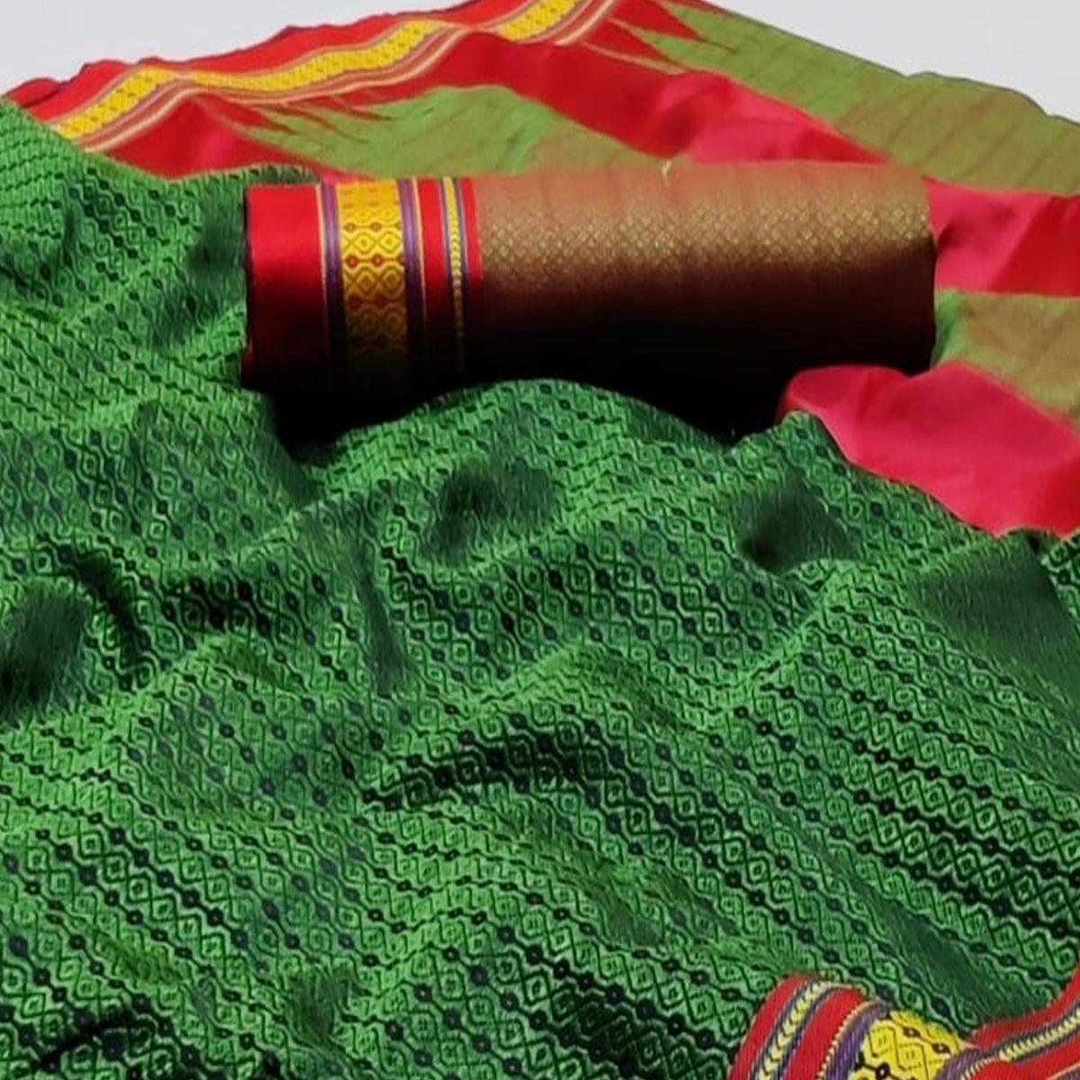 Arresting Green Colored Festive Wear Woven Silk Saree - Peachmode