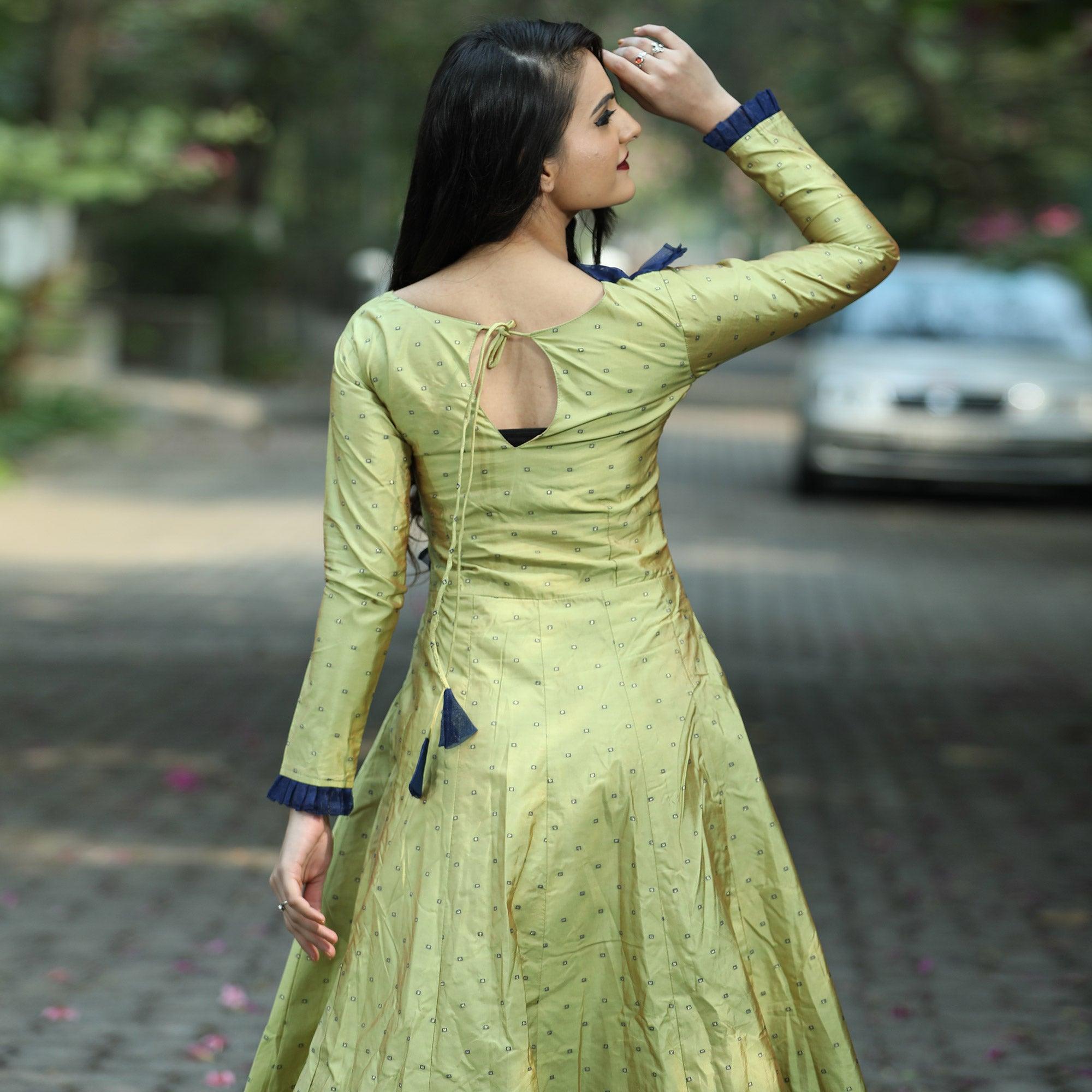 Arresting Green Colored Partywear Tapetta Gown - Peachmode