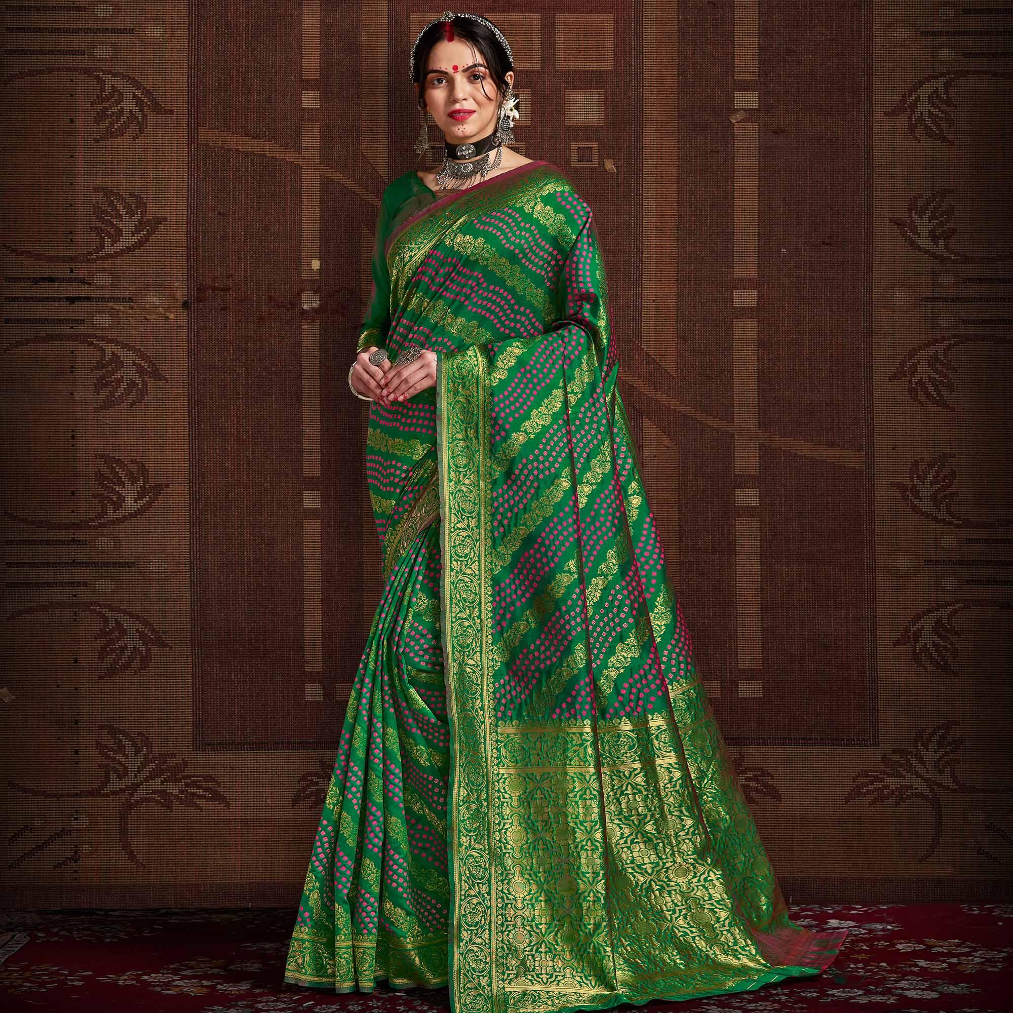 Arresting Green Coloured Designer Party Wear Silk Saree - Peachmode