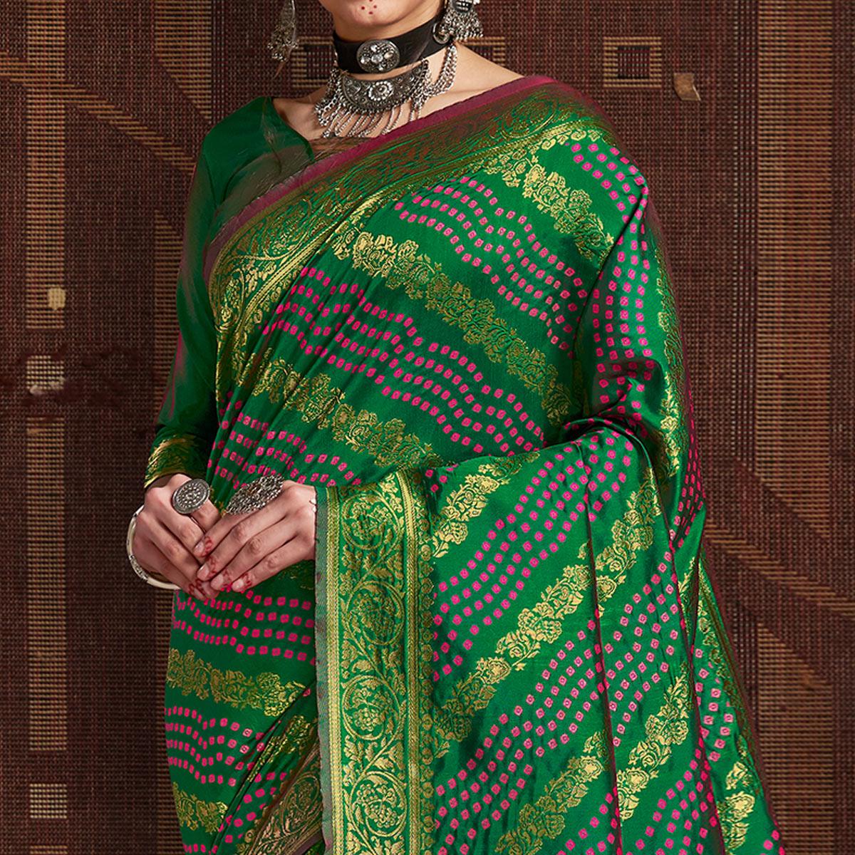 Arresting Green Coloured Designer Party Wear Silk Saree - Peachmode