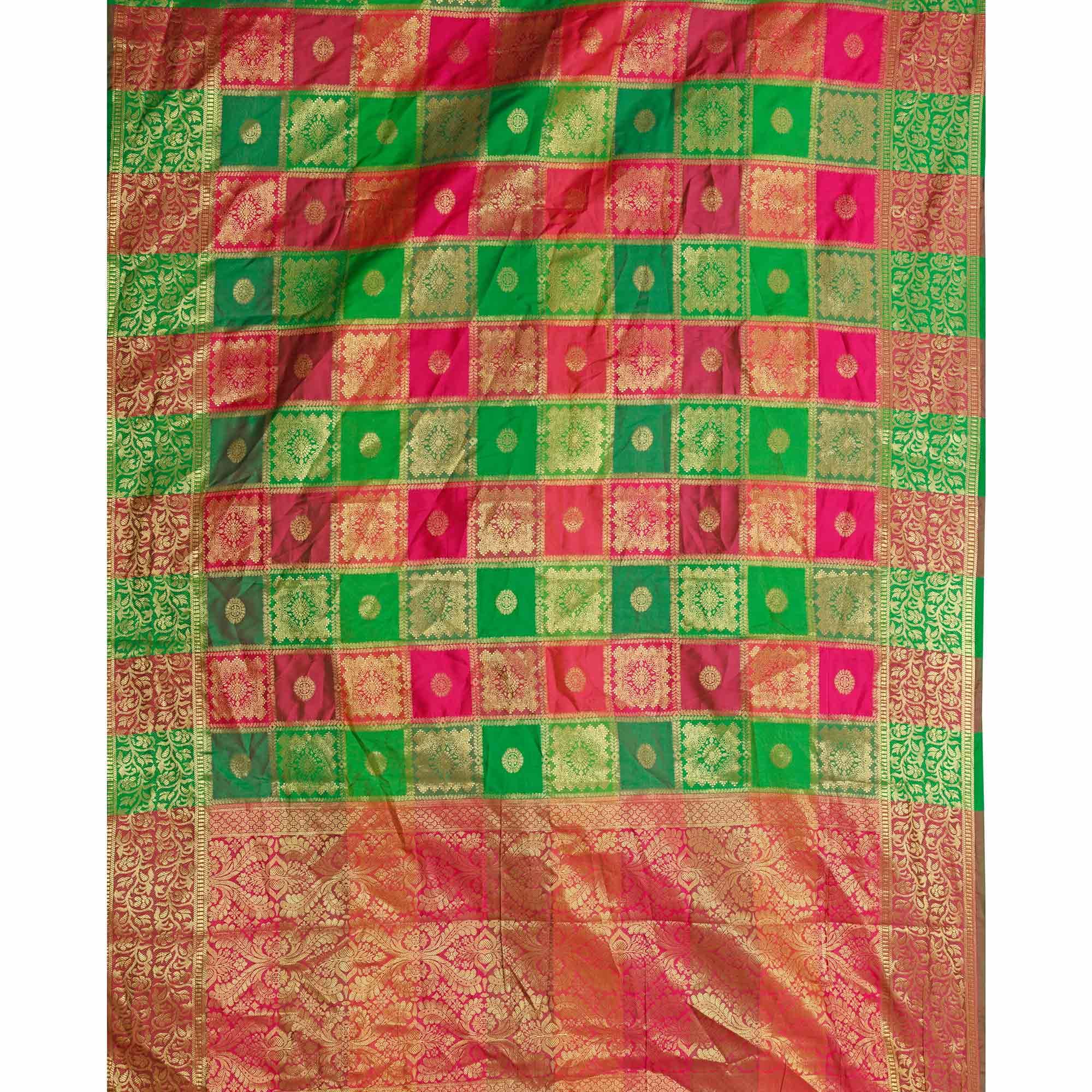 Arresting Green-Multi Colored Festive Wear Woven Work Art Silk Saree - Peachmode