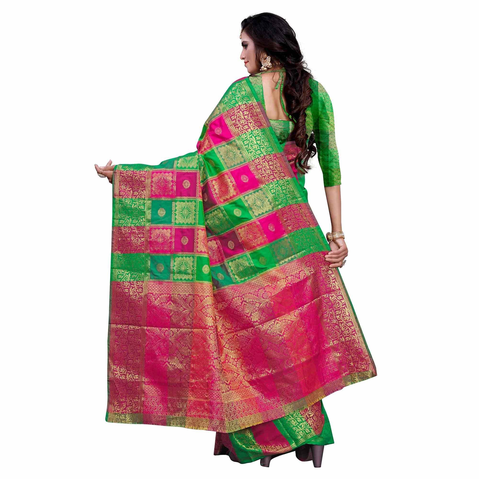 Arresting Green-Multi Colored Festive Wear Woven Work Art Silk Saree - Peachmode
