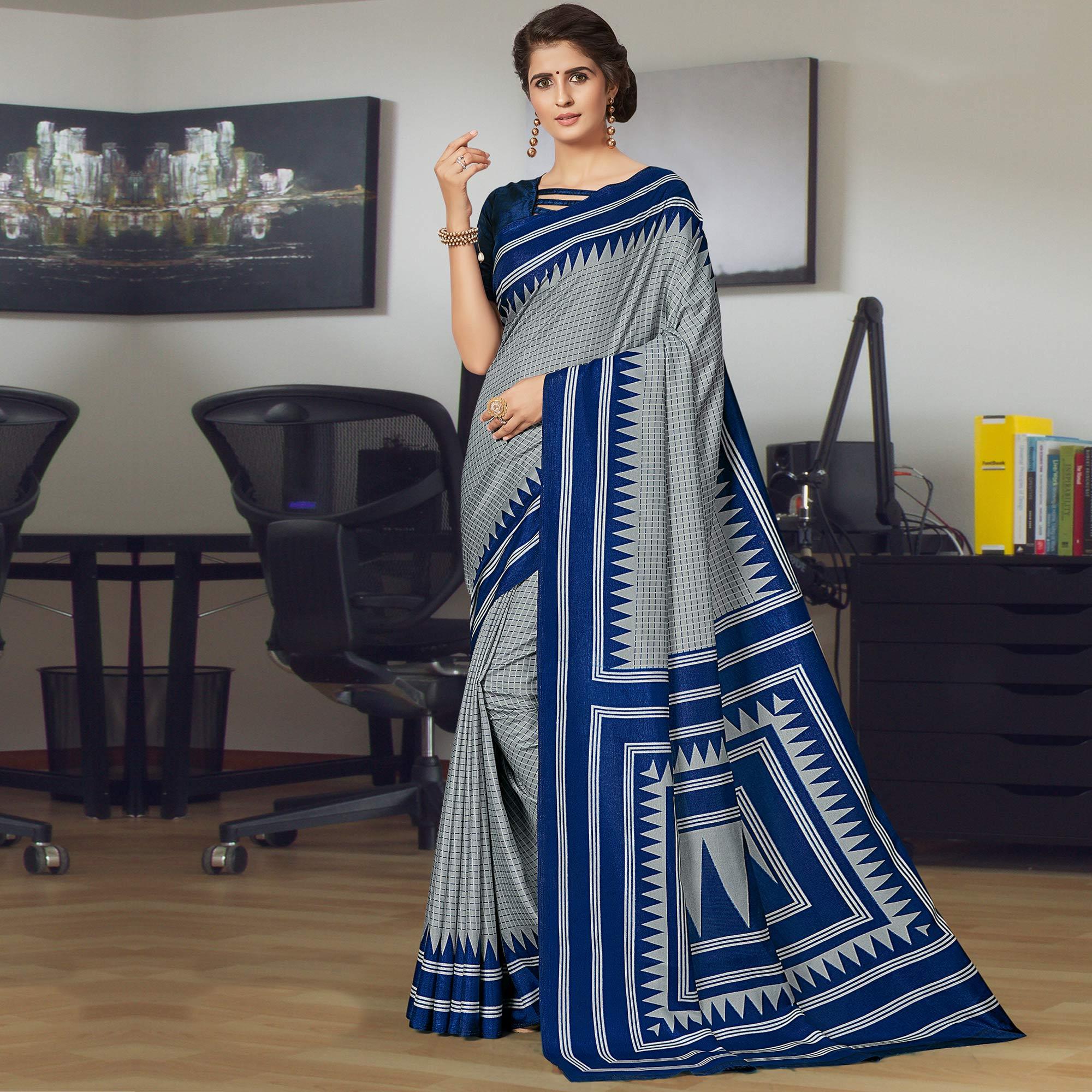 Arresting Grey Coloured Casual Wear Printed Art Silk Saree - Peachmode