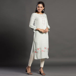 Arresting Light Green Colored Casual Wear Printed Cotton Silk Kurti - Peachmode