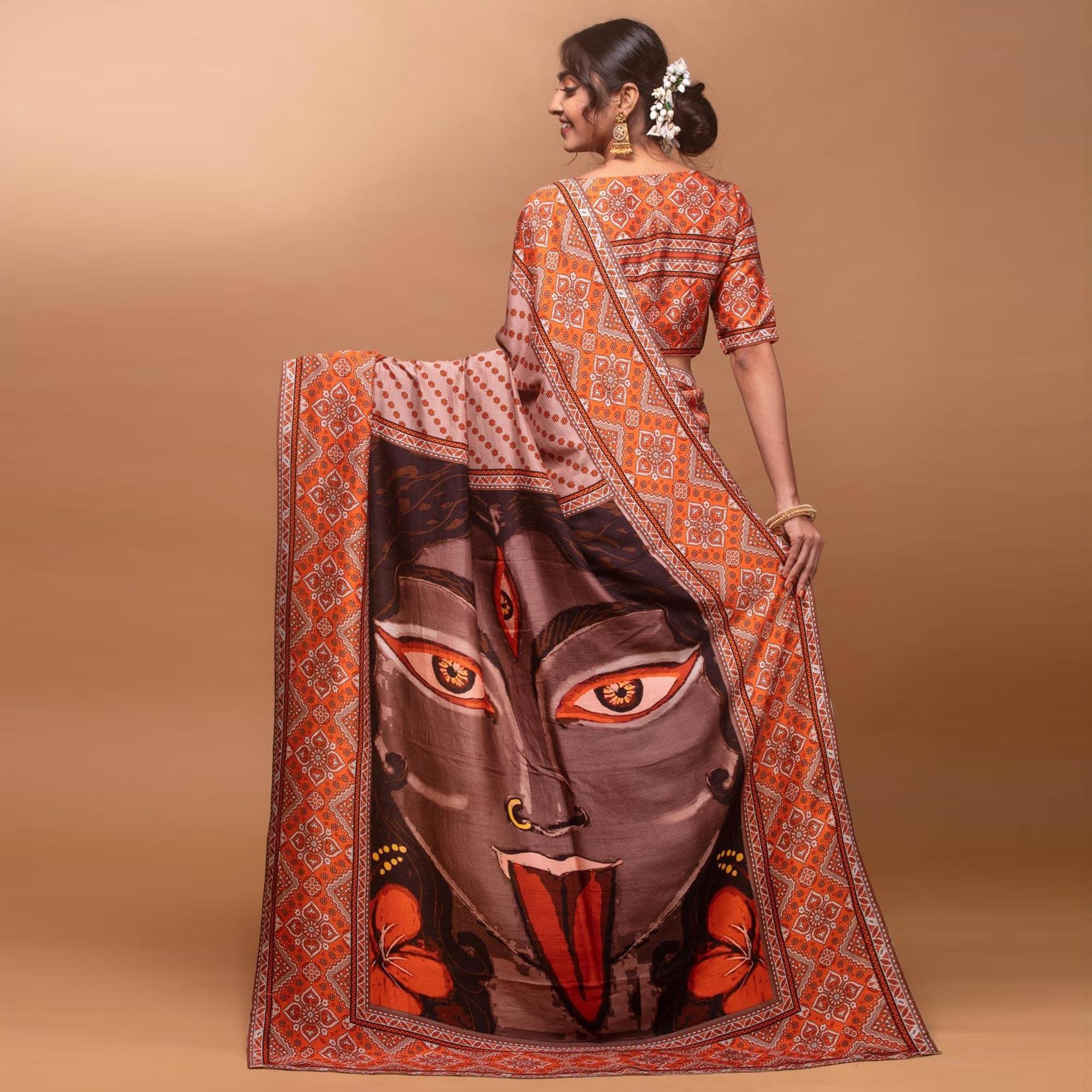 Arresting Light Peach Colored Festive Wear Laser Printed Silk Saree - Peachmode