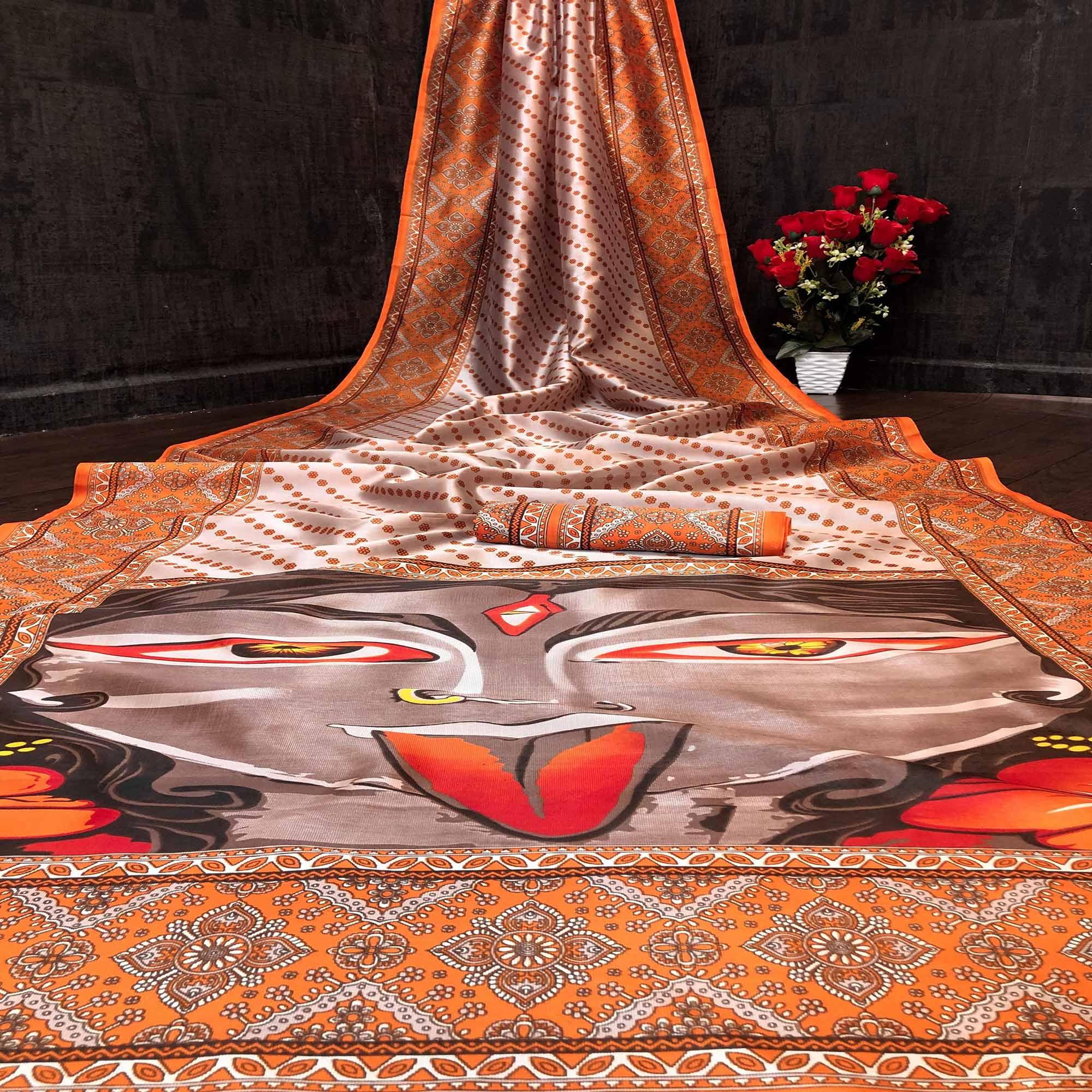 Arresting Light Peach Colored Festive Wear Laser Printed Silk Saree - Peachmode
