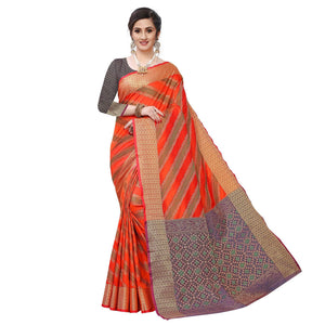 Arresting Light Red Colored Festive Wear Woven Kanjivaram Silk Saree - Peachmode