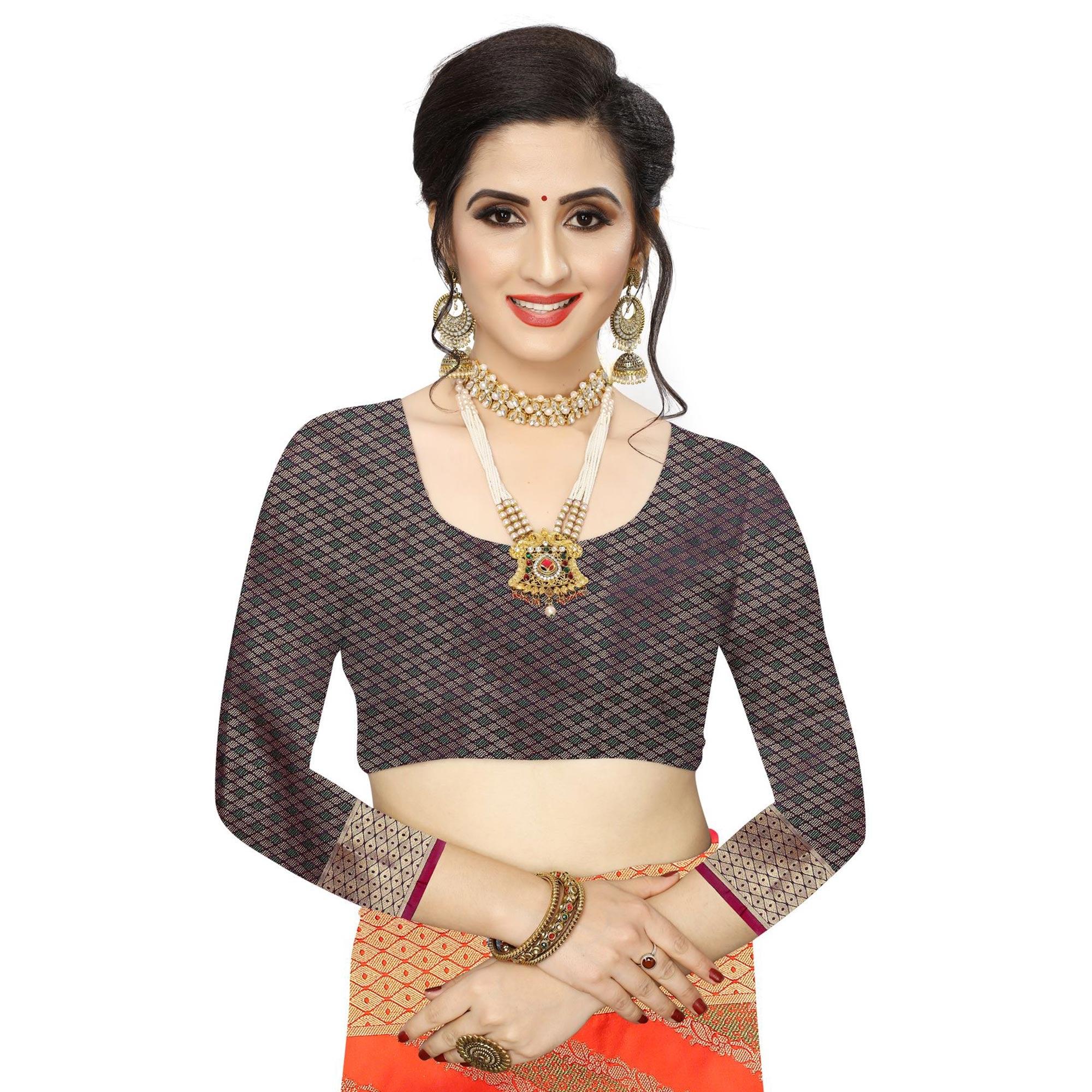Arresting Light Red Colored Festive Wear Woven Kanjivaram Silk Saree - Peachmode