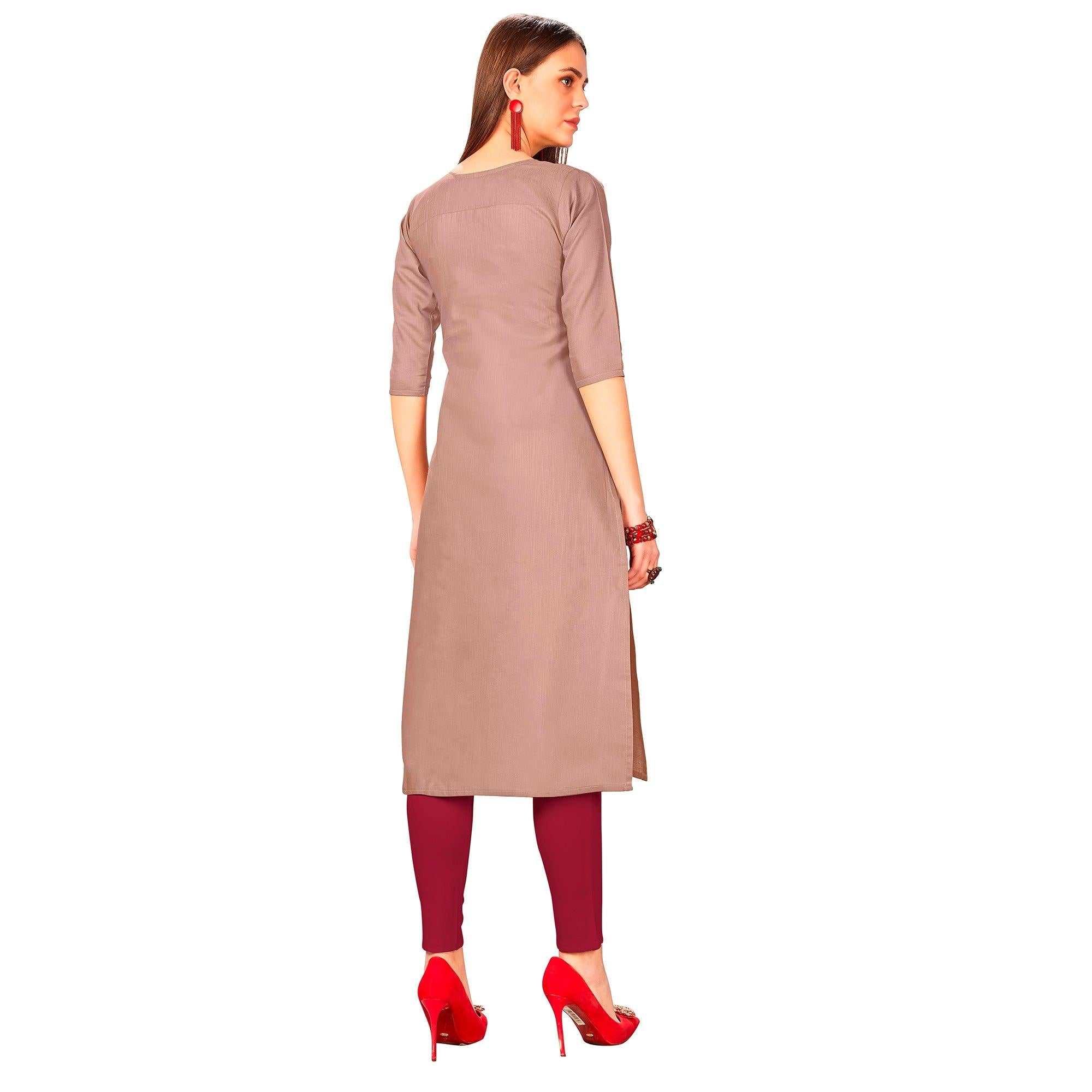 Arresting Mauve Colored Party Wear Embroidered Jam Cotton Silk Kurti - Peachmode