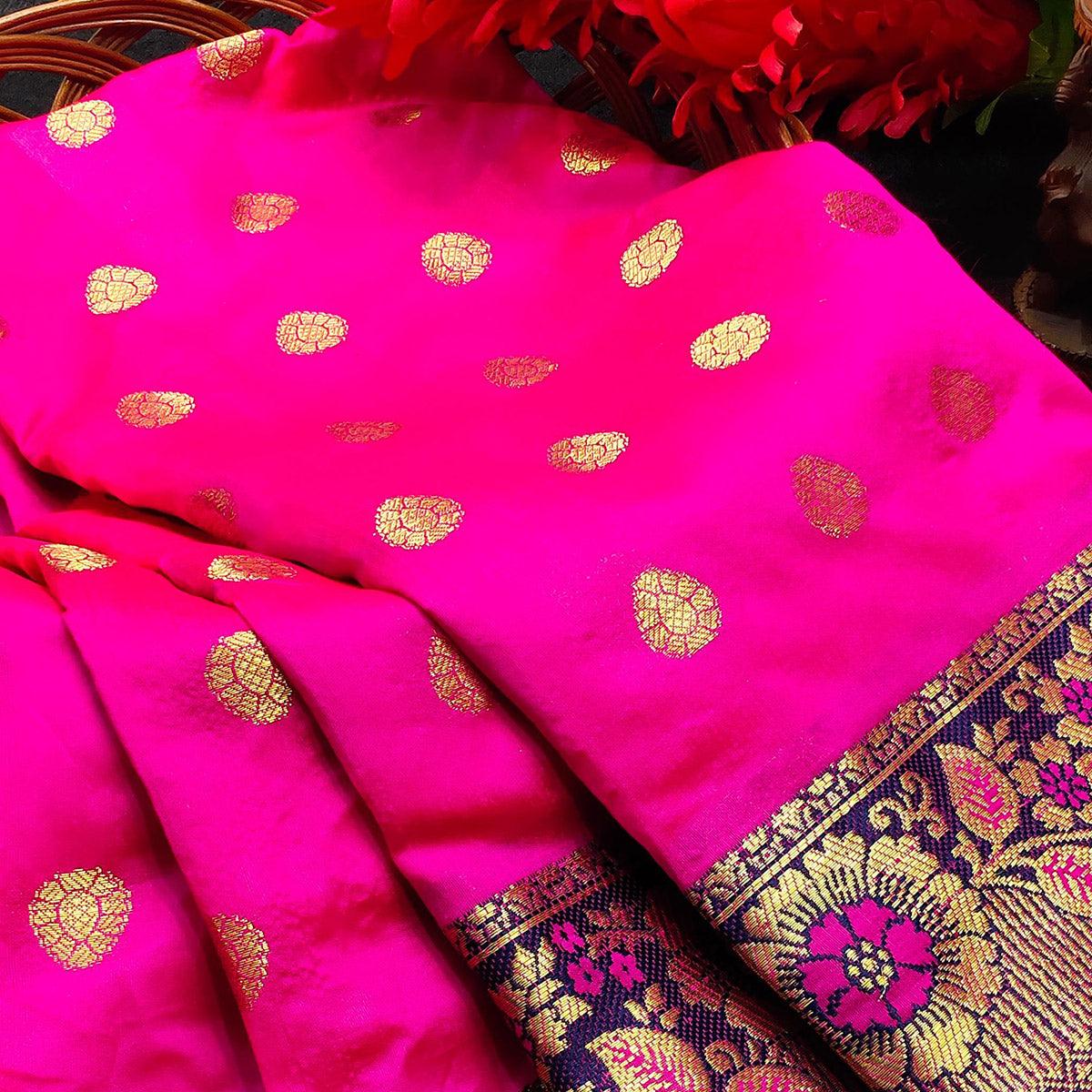 Arresting Pink Colored Festive Wear Woven Kanjivaram Silk Saree - Peachmode