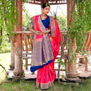 Arresting Pink Colored Festive Wear Woven Silk Saree - Peachmode